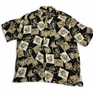 Consensus Size XXL Hawaiian Shirt Black Tan Tropical Palm Tree Camp Aloha